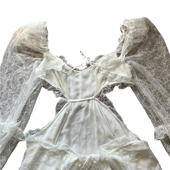 FOR LOVE & LEMONS White Cut Out Long Sleeve Lace Mini Dress - Picture 9 of 10